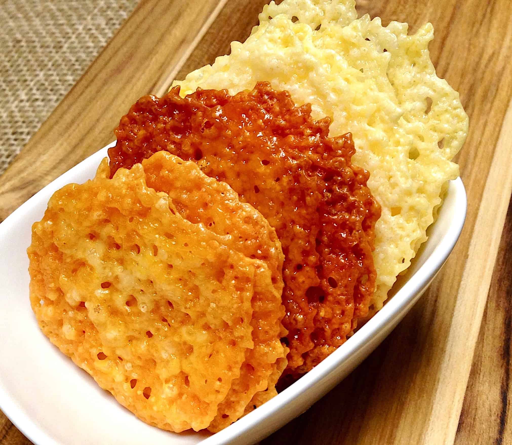white dish with cheese crisp crackers