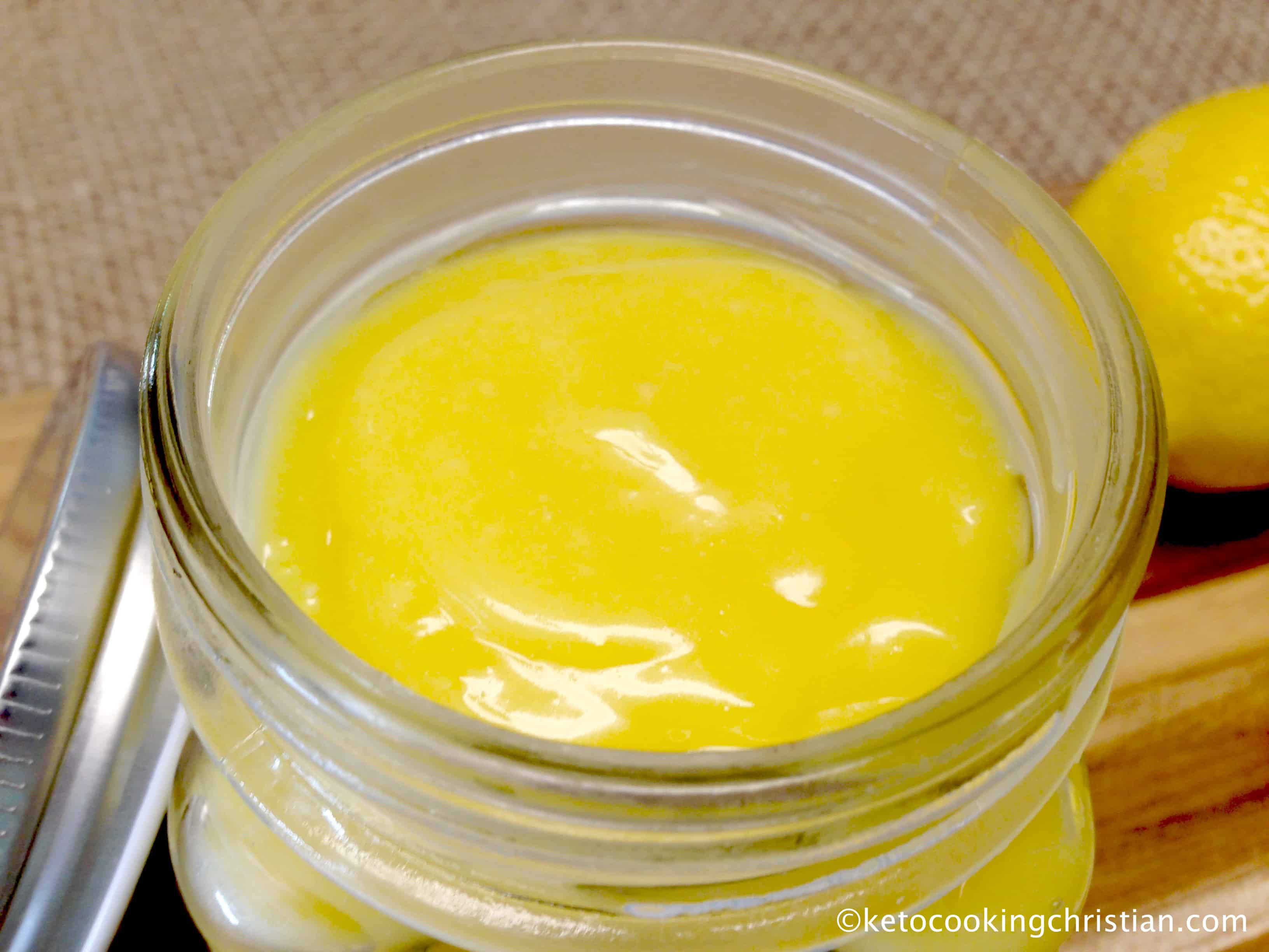 lemon curd in open glass jar