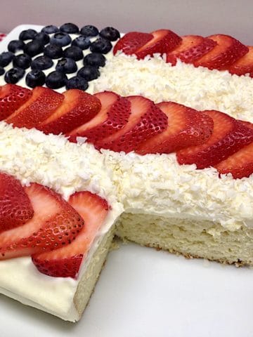 American Flag Cake with slice missing
