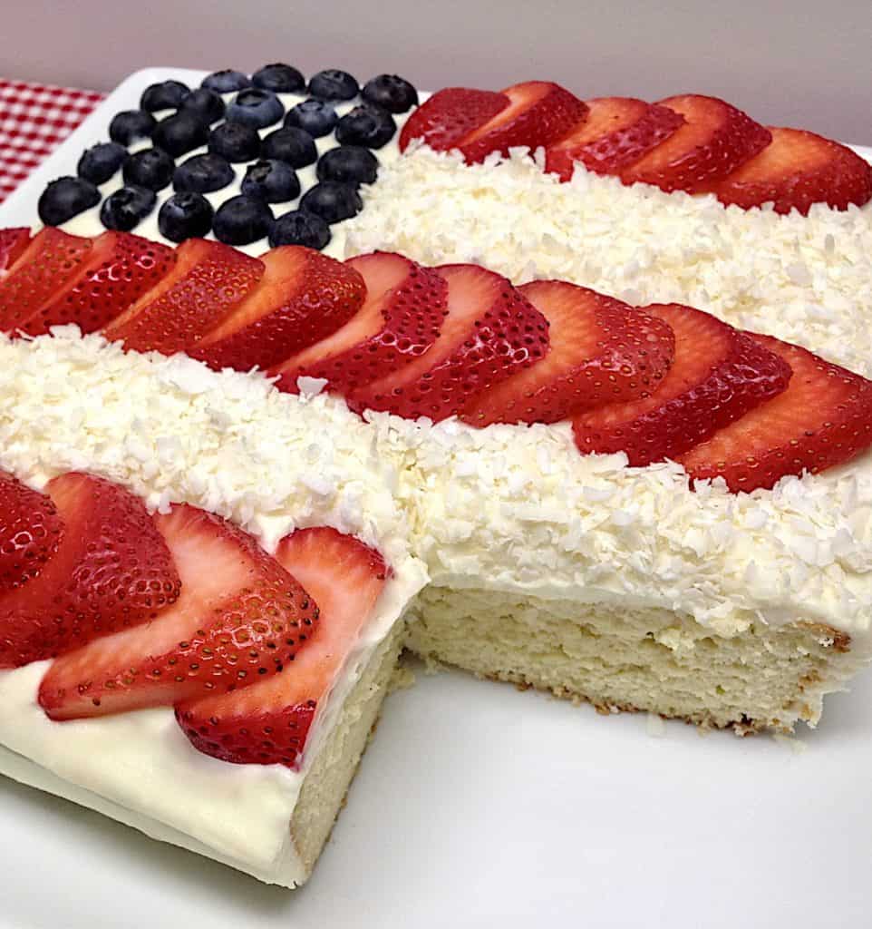 American Flag Cake with slice missing