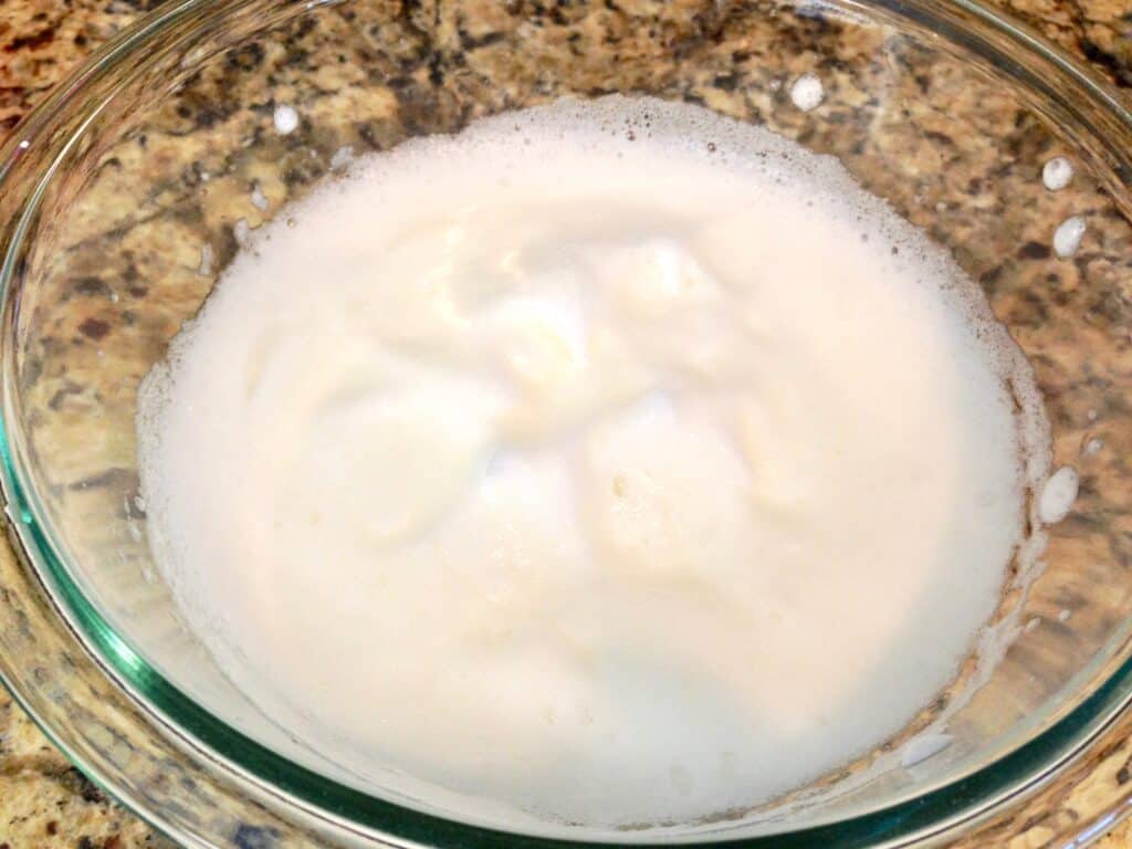 egg whites in glass bowl