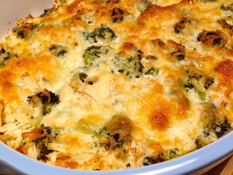 closeup of chicken broccoli casserole