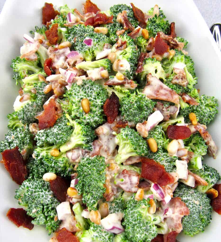 overhead closeup of broccoli salad