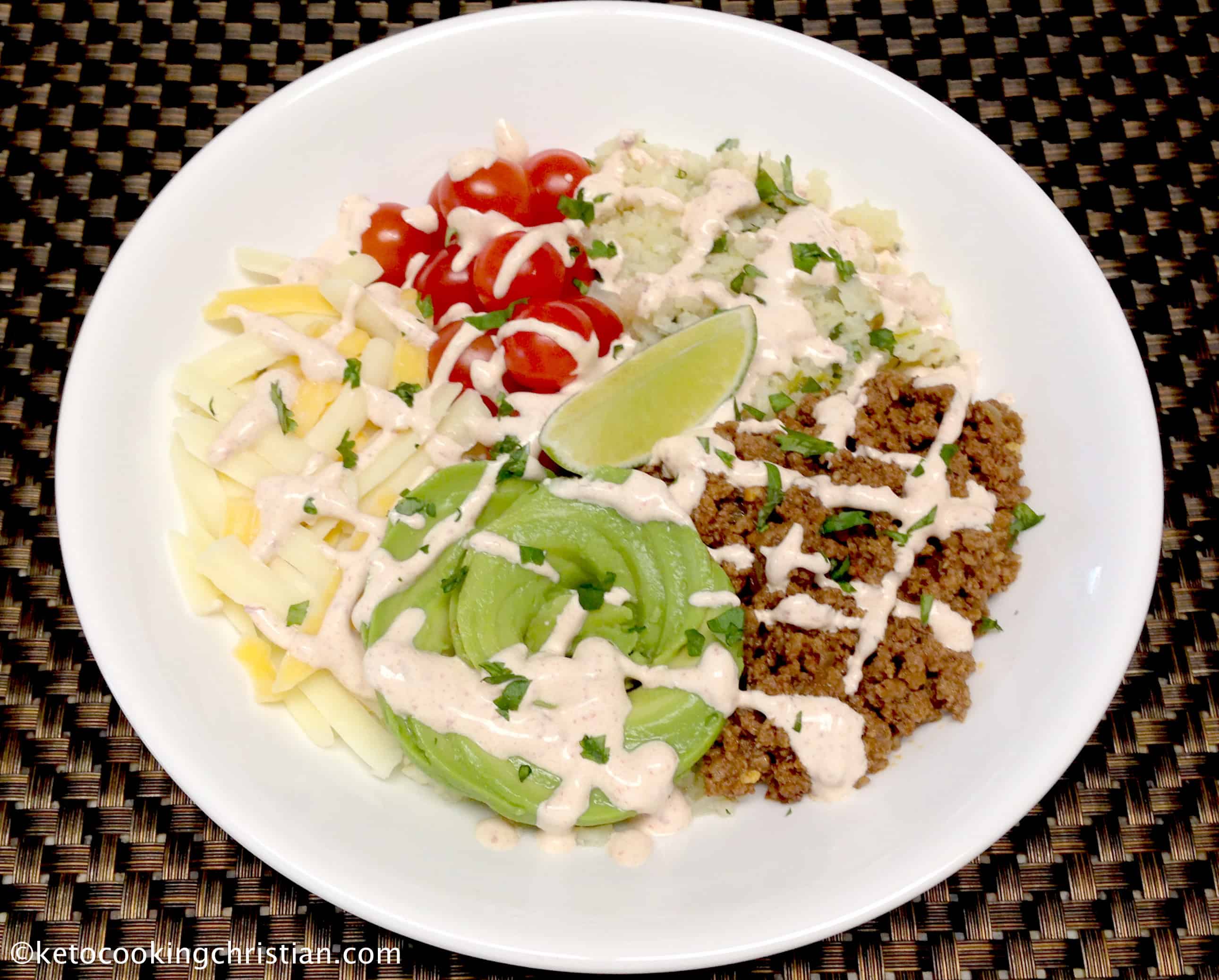 Burrito Bowl with Lime Cilantro Cauliflower Rice - Keto and Low Carb
