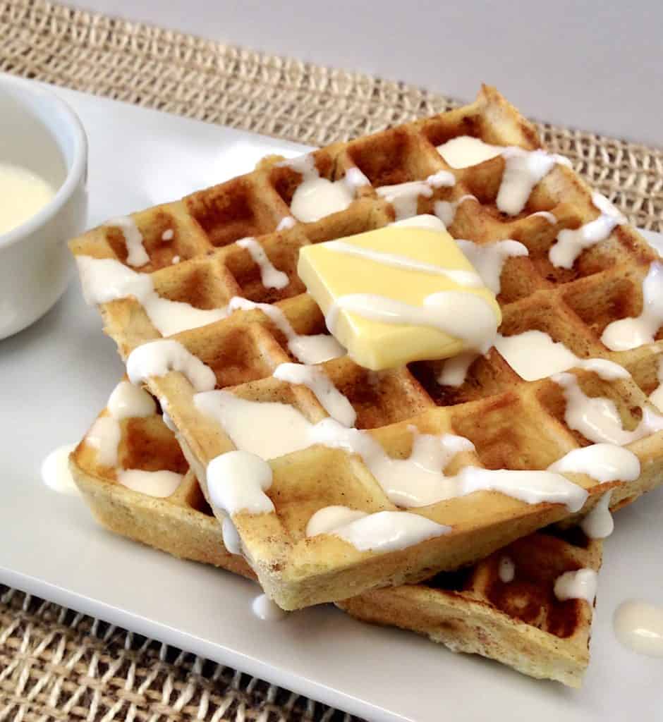 keto cinnamon roll waffles with butter on top