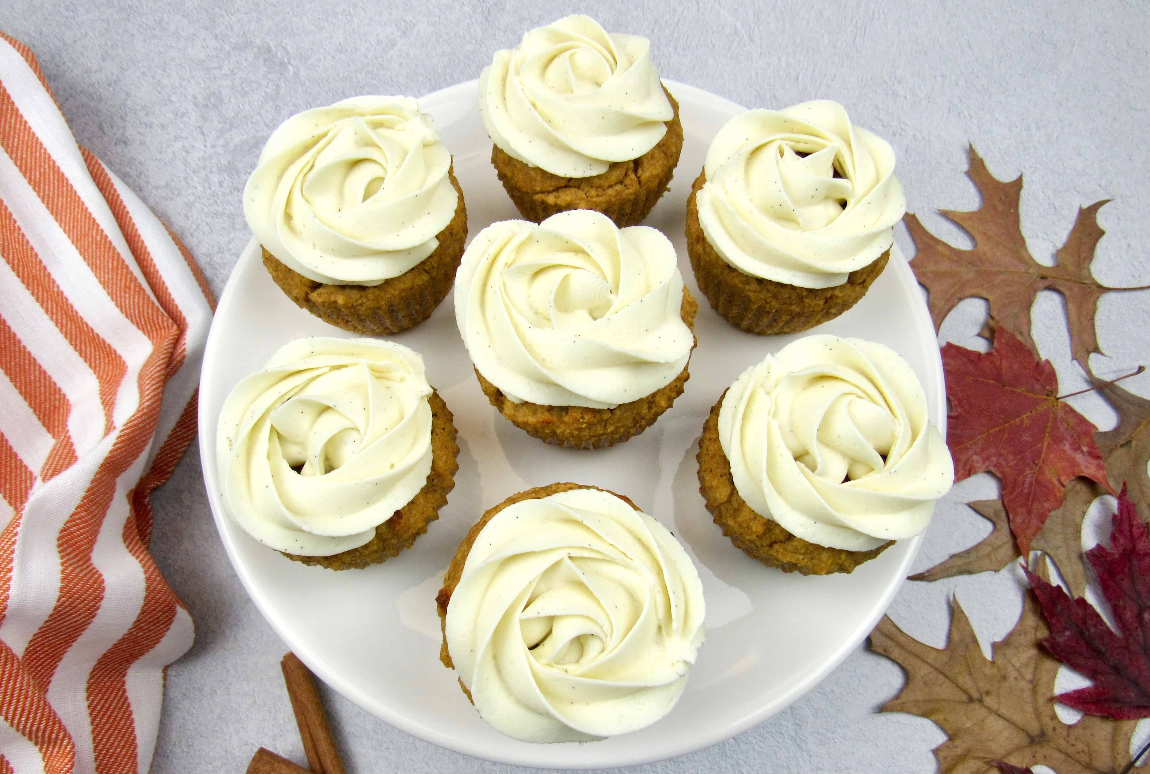 Keto/Low Carb/Gluten Free Pumpkin Cupcakes on Cake Platter
