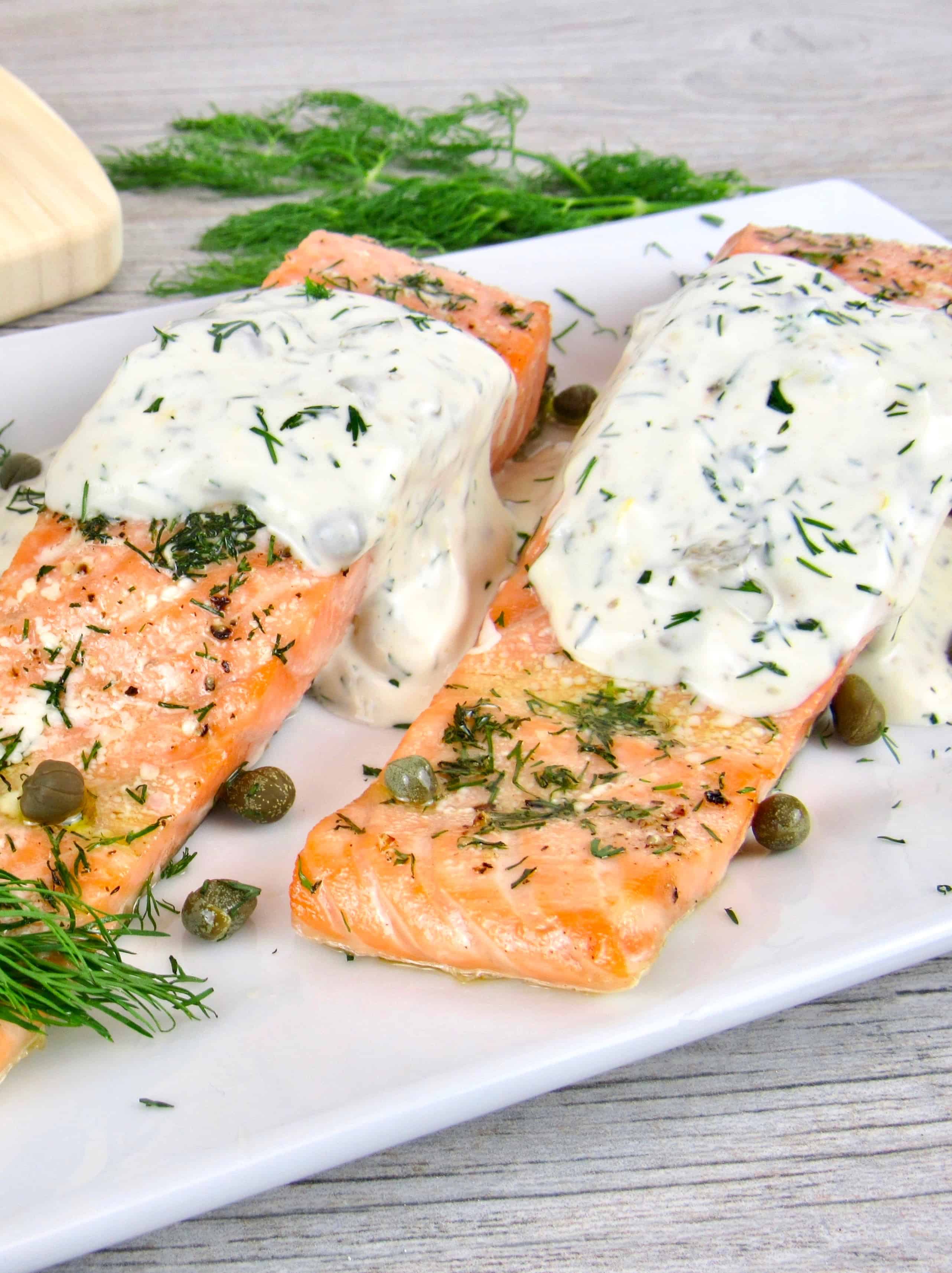 Baked Salmon With Creamy Dill Sauce Keto Low Carb Keto Cooking 