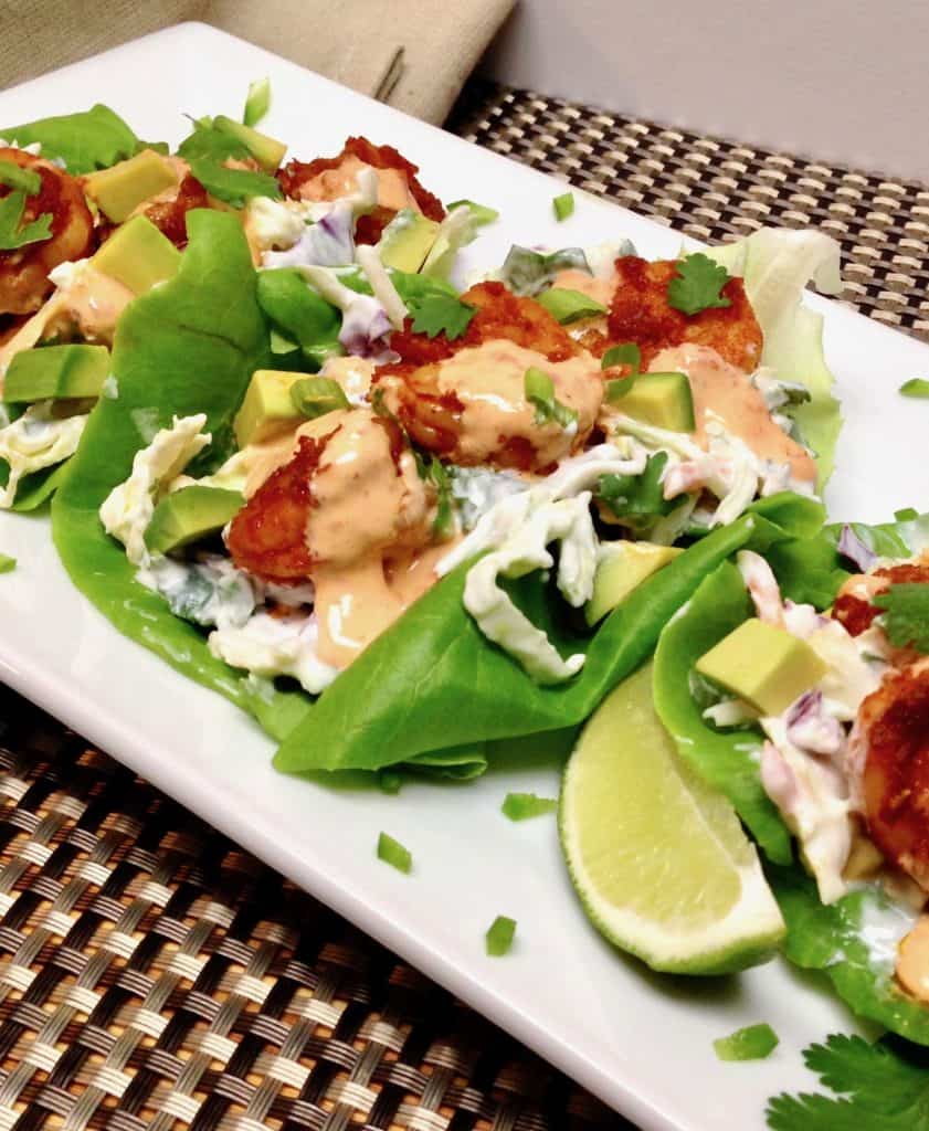 Spicy Shrimp Lettuce Wraps with Bang Bang Sauce - Keto and Low Carb