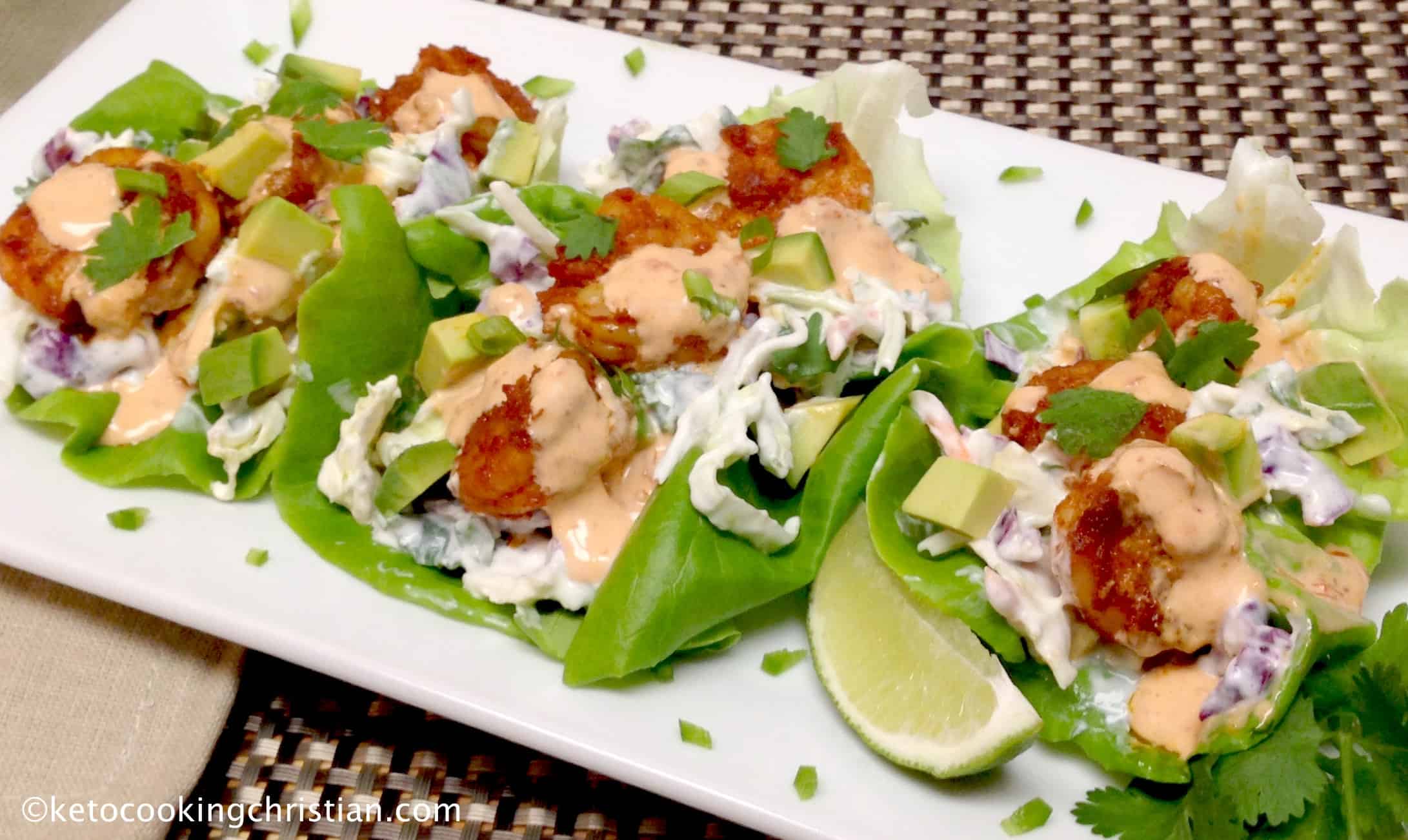 Spicy Shrimp Lettuce Wraps with Bang Bang Sauce - Keto and Low Carb