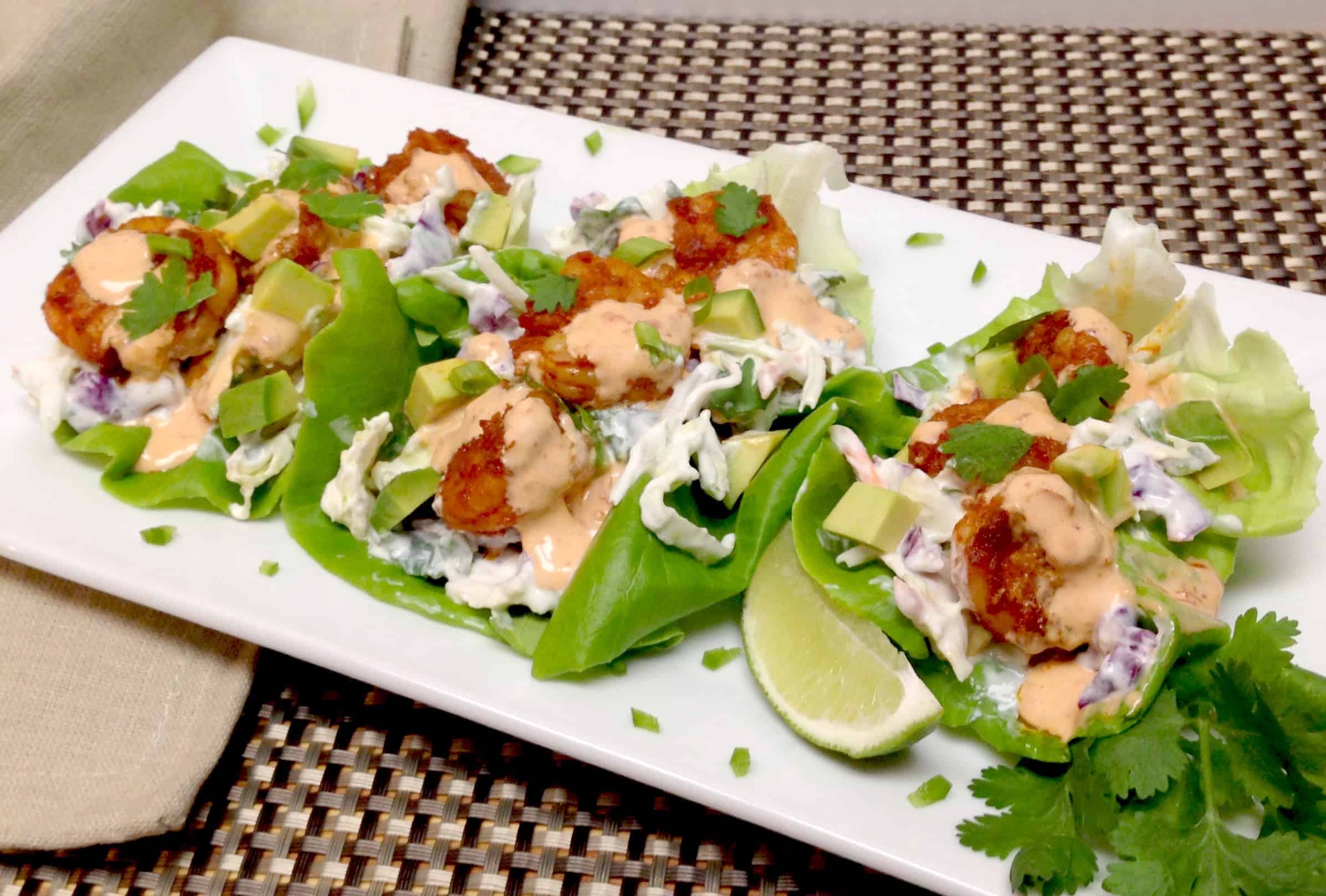 Spicy Shrimp Lettuce Wraps with Bang Bang Sauce Keto/Low Carb Keto