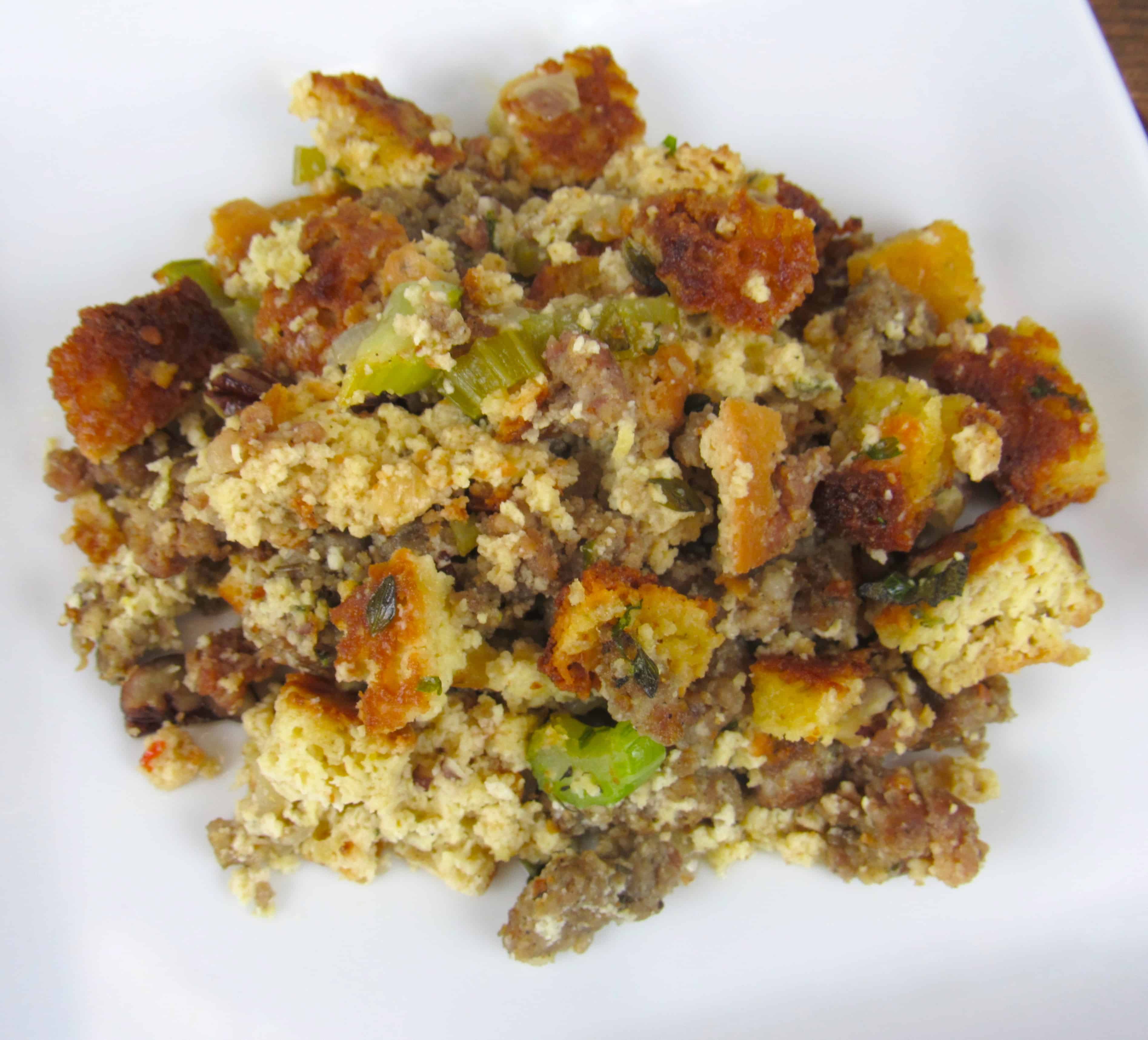 sausage stuffing on white plate