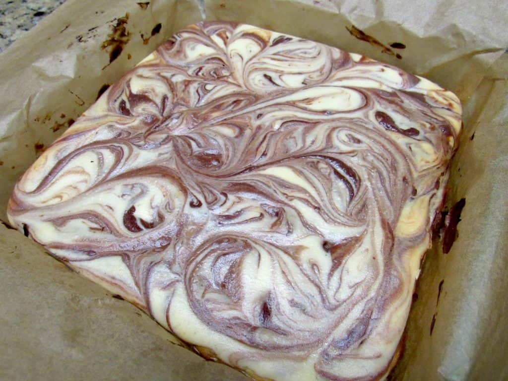 Vanilla and Chocolate Swirl Cheesecake Bars - Keto, Low Carb, Sugar & Gluten Free