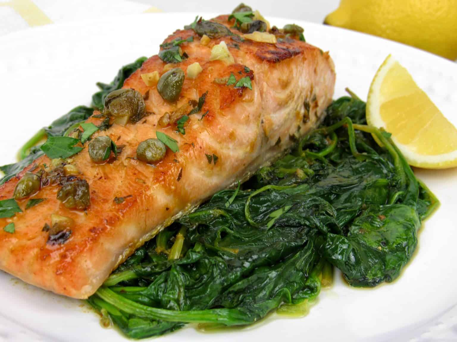 Easy Salmon Piccata with Spinach Keto Cooking Christian