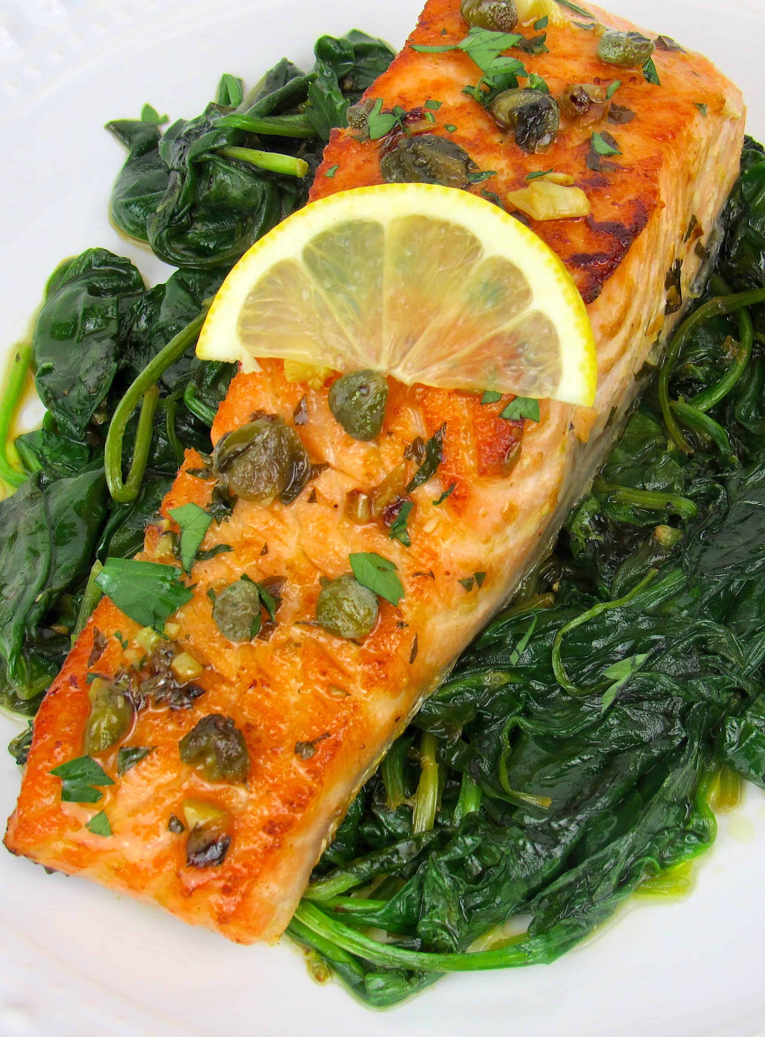 Easy Salmon Piccata with Spinach Keto Cooking Christian