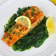 salmon piccata over spinach