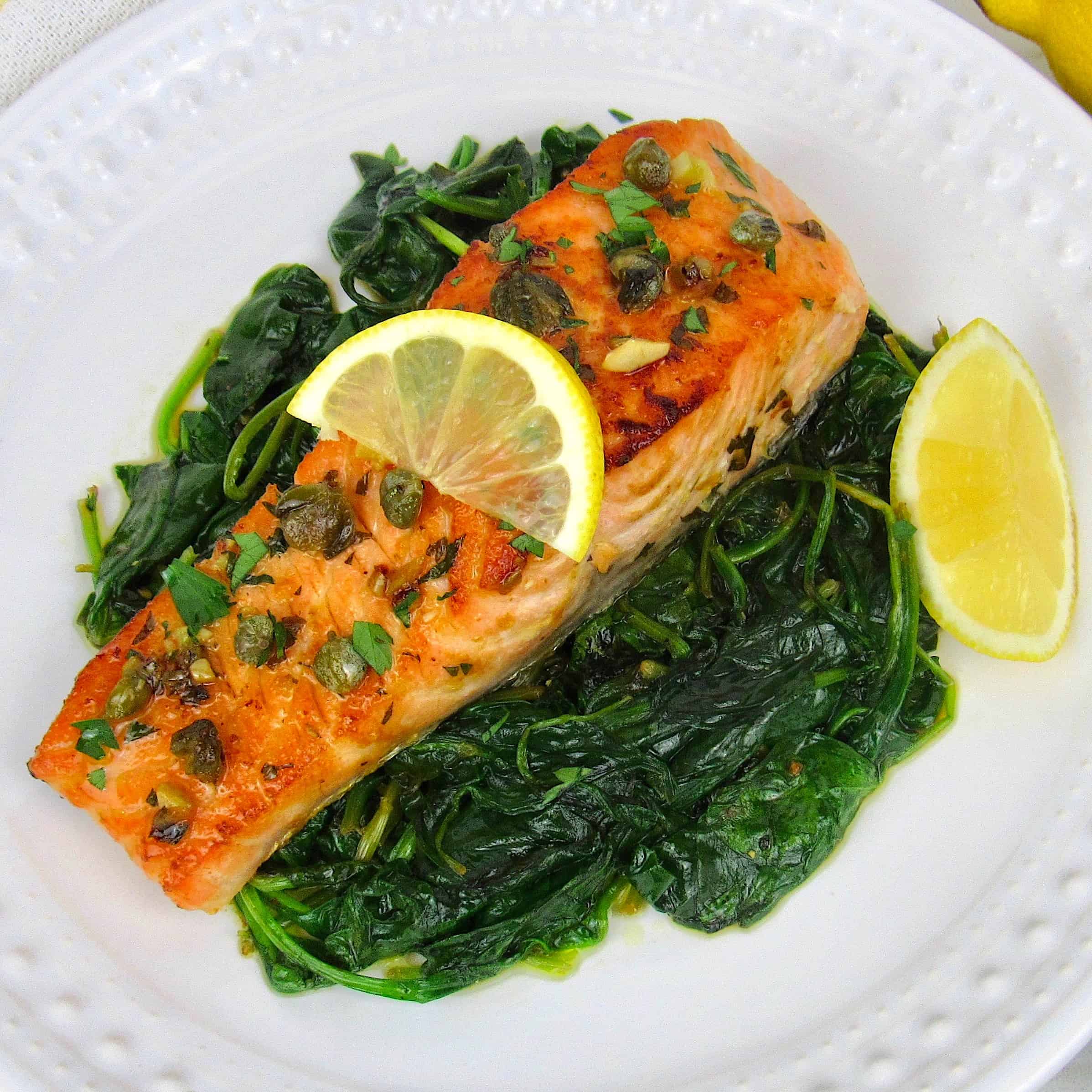 Easy Salmon Piccata with Spinach - Keto Cooking Christian