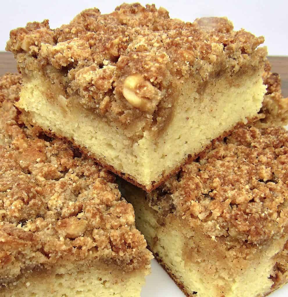 Keto Coffee Cake cut into slices stacked up 