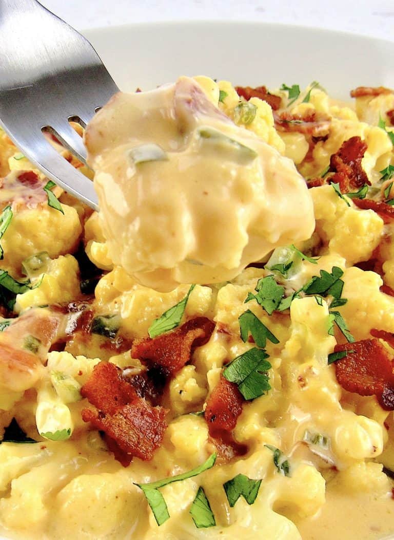 Jalapeño Popper Cauliflower with fork holding up some