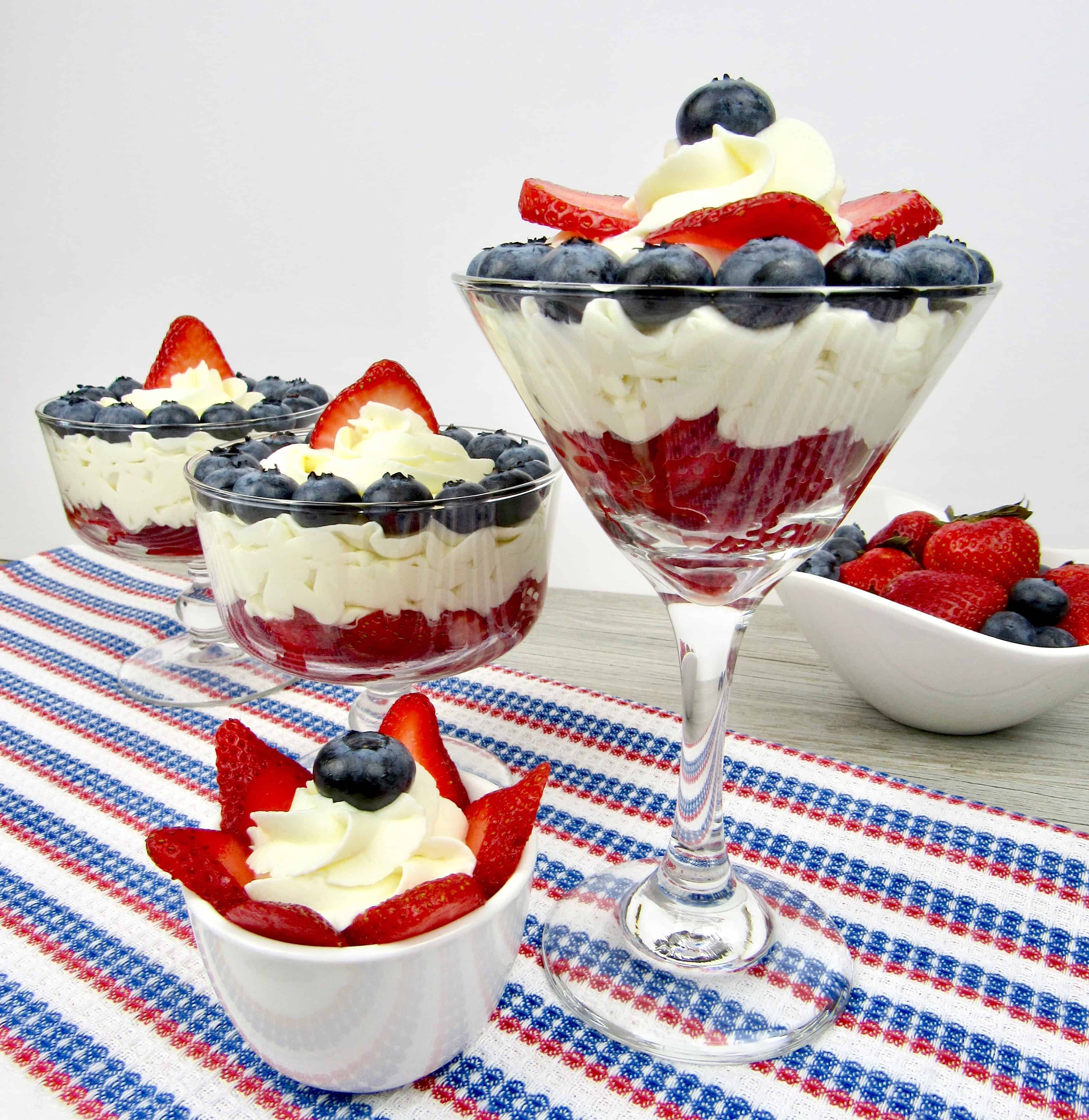 Sugar Free Red, White and Blue Cheesecake Berry Cups