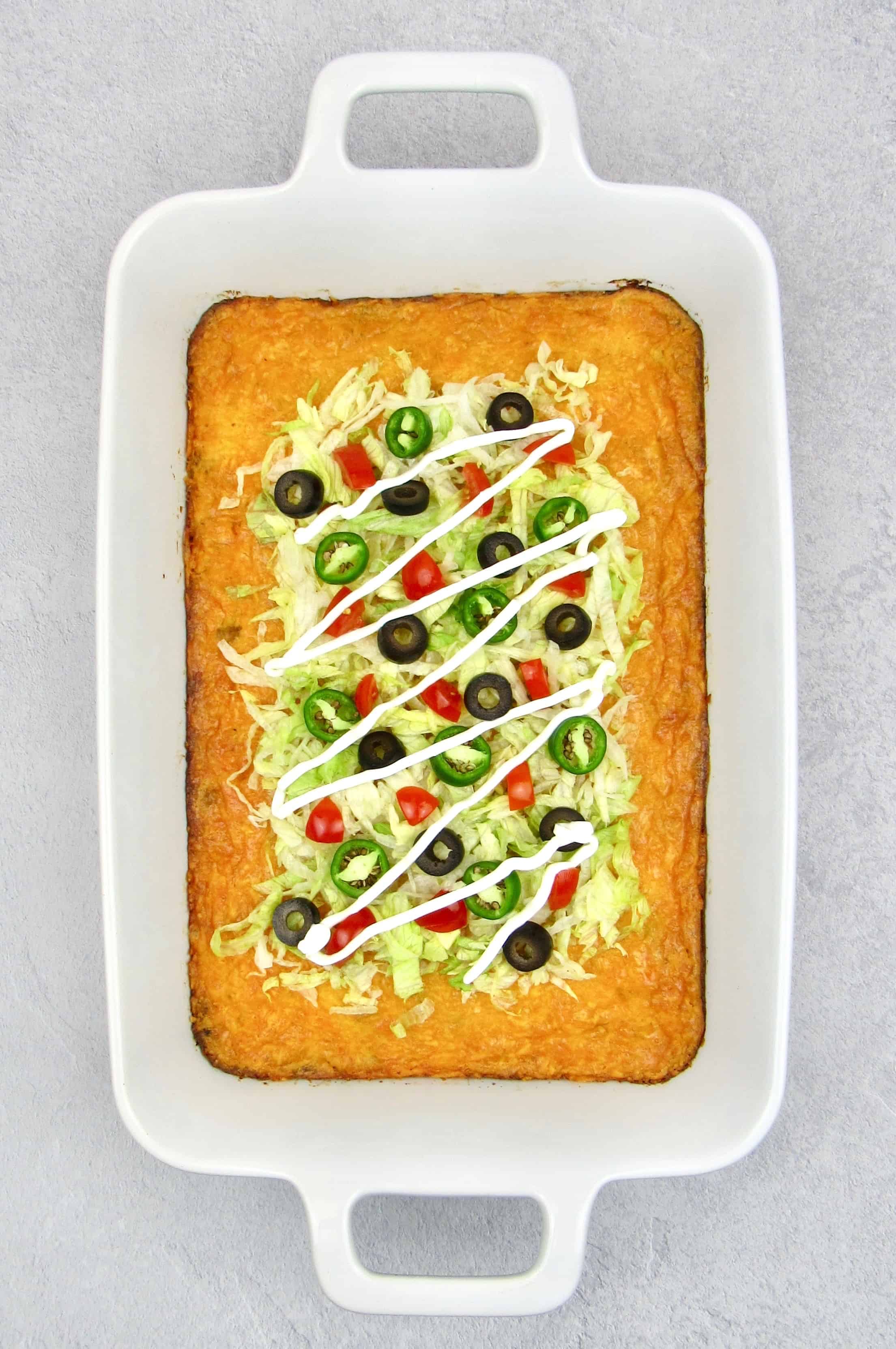 taco casserole with toppings