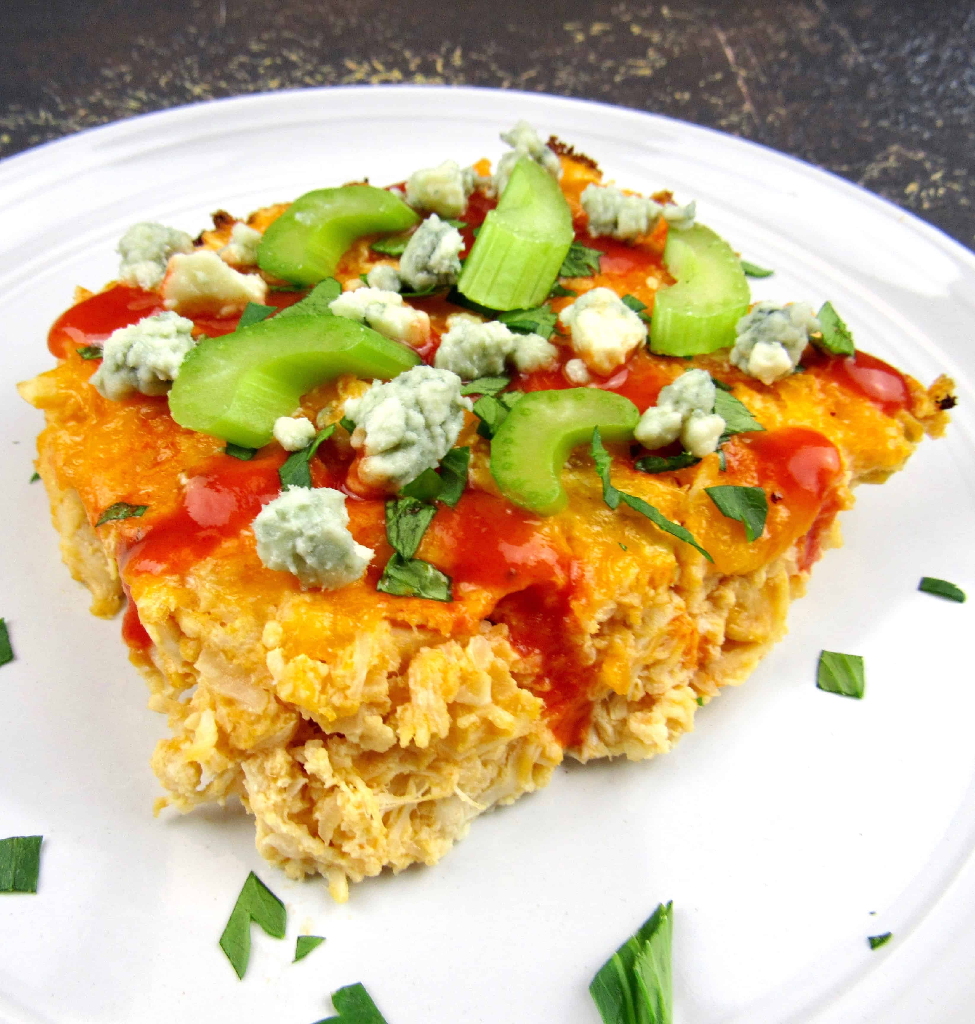 closeup of a slice of buffalo chicken 