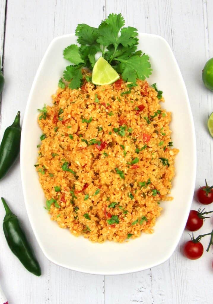 Overview of Mexican Cauliflower Rice in Bowl