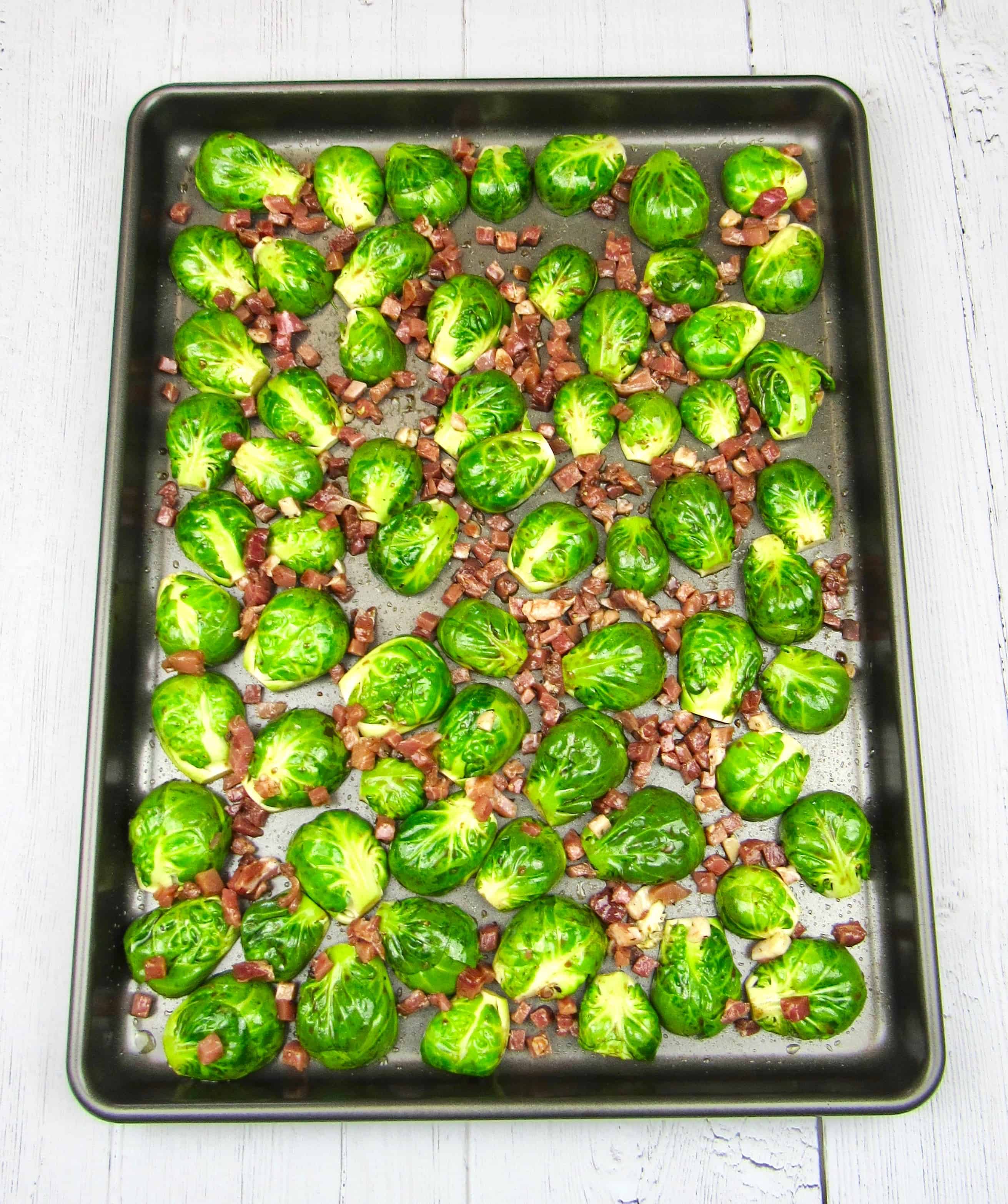 brussels sprouts and pancetta on sheet pan