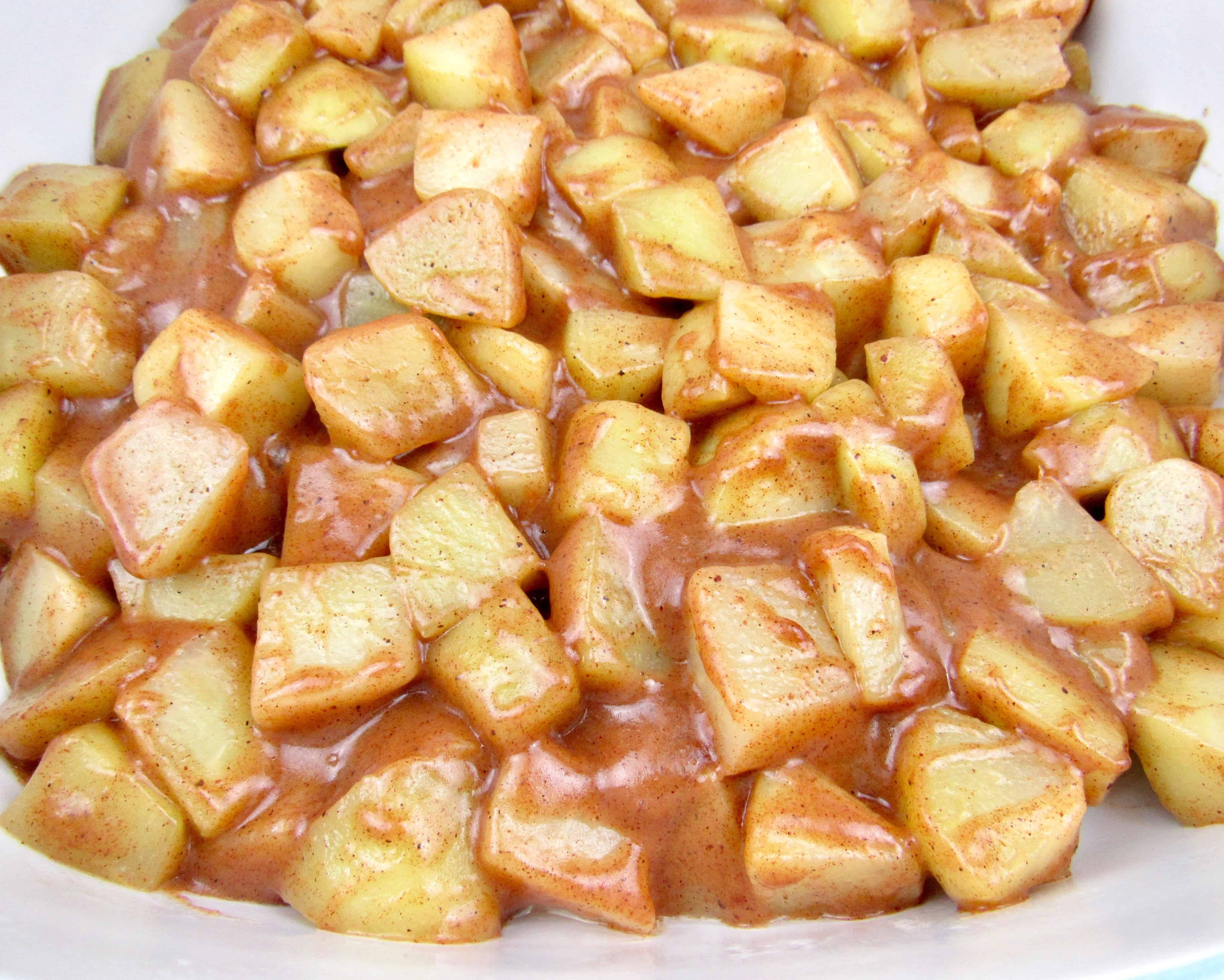 closeup of mock apple filling in pot