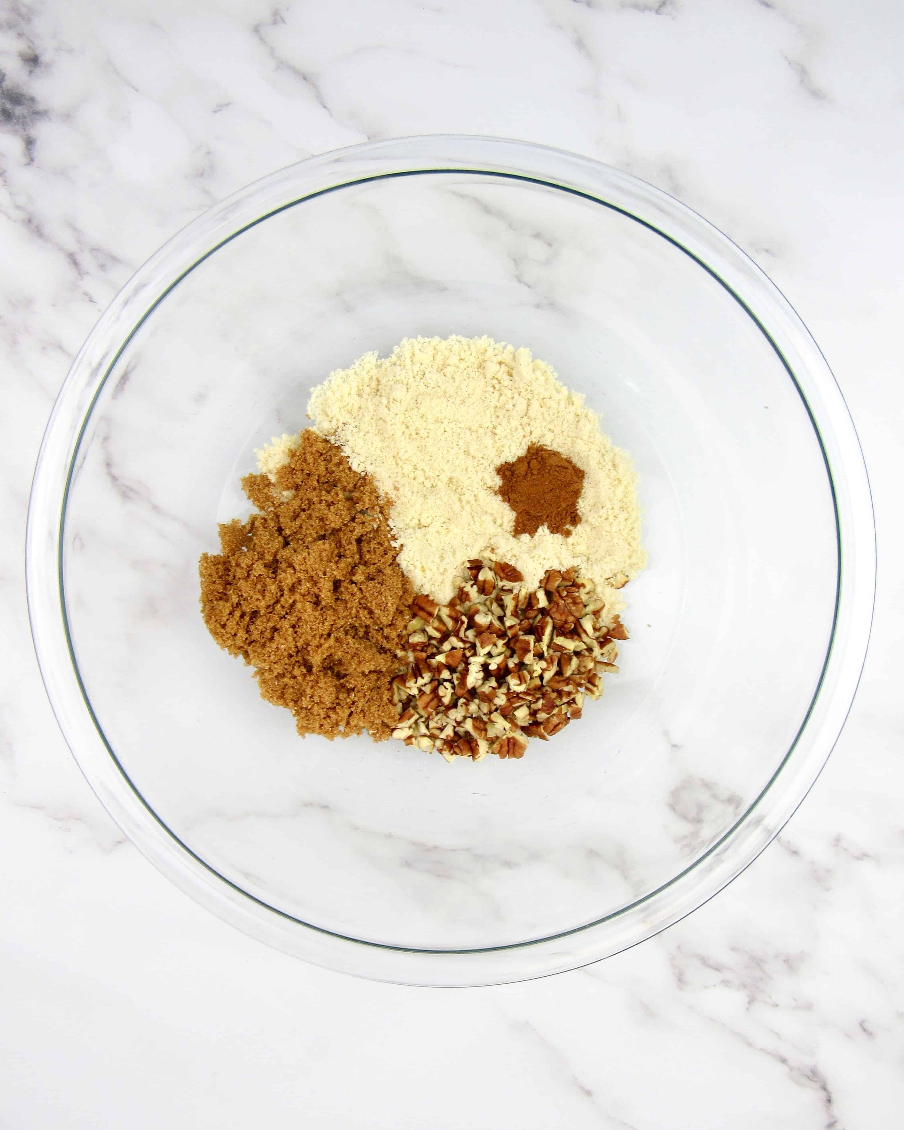 crumble mixture in glass bowl