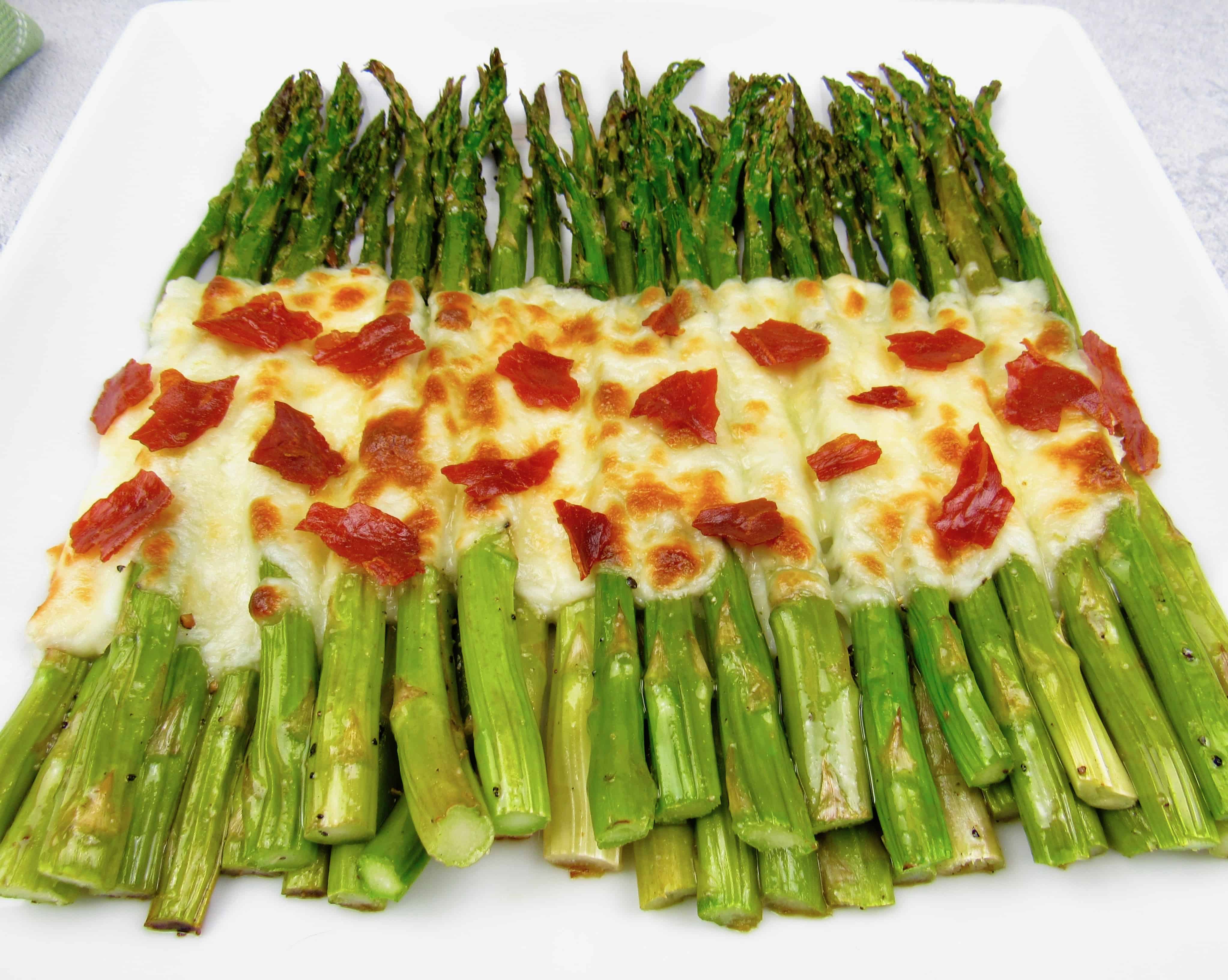 overhead closeup roasted asparagus