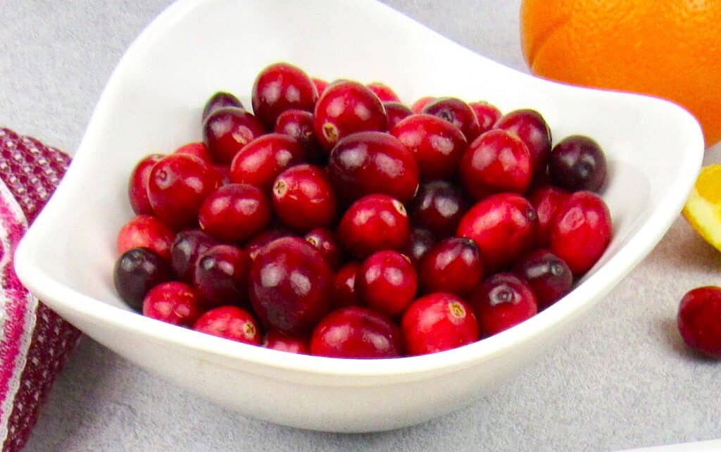 cranberries in white bowl