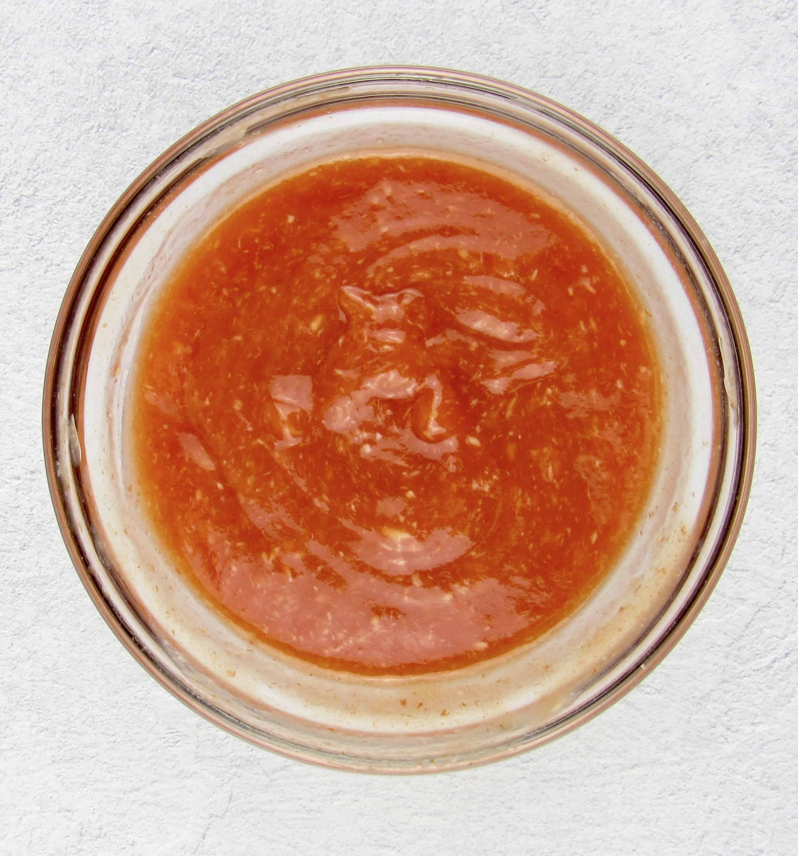 cocktail sauce mixed in glass bowl