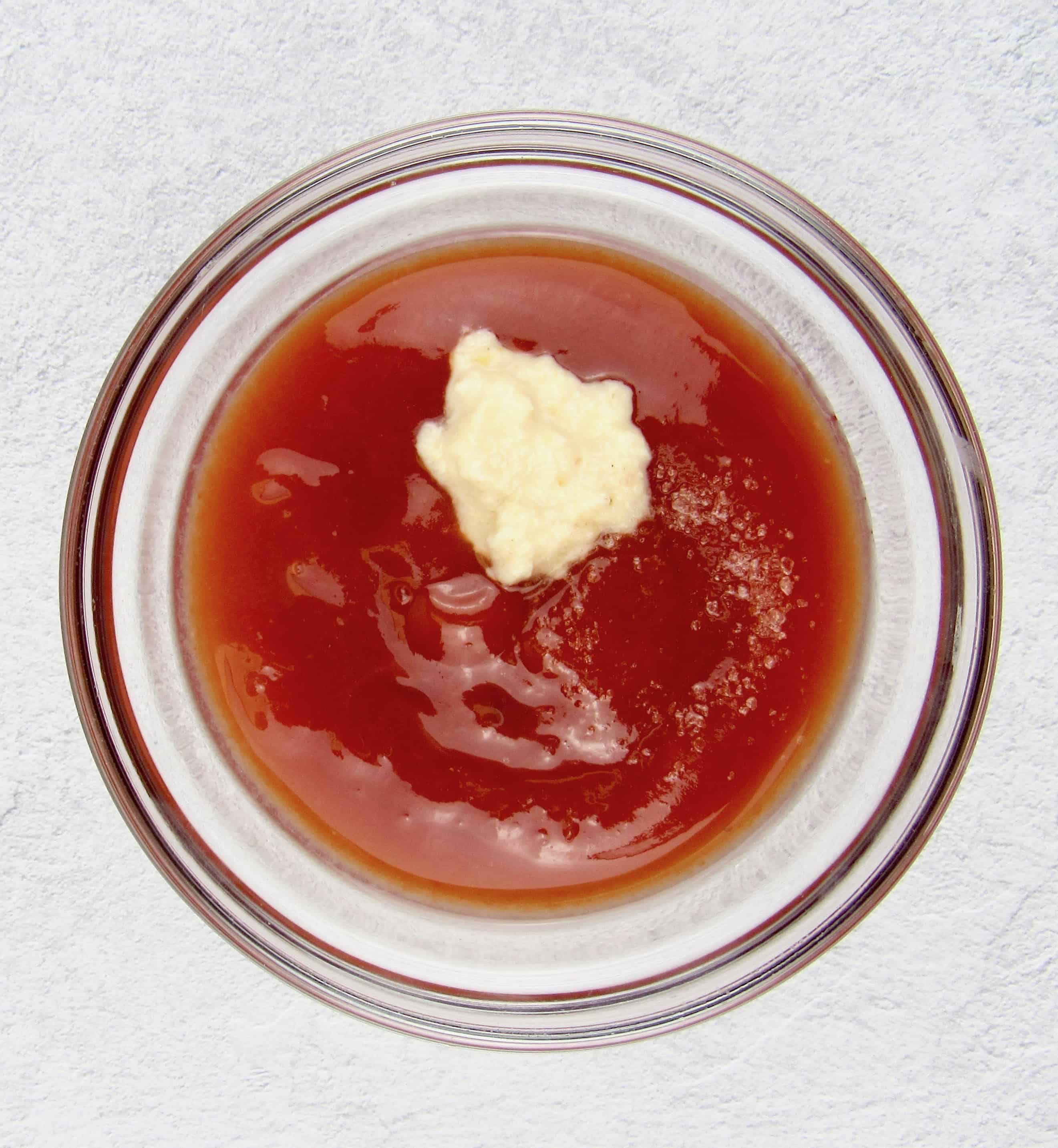 mixture of cocktail sauce in glass bowl