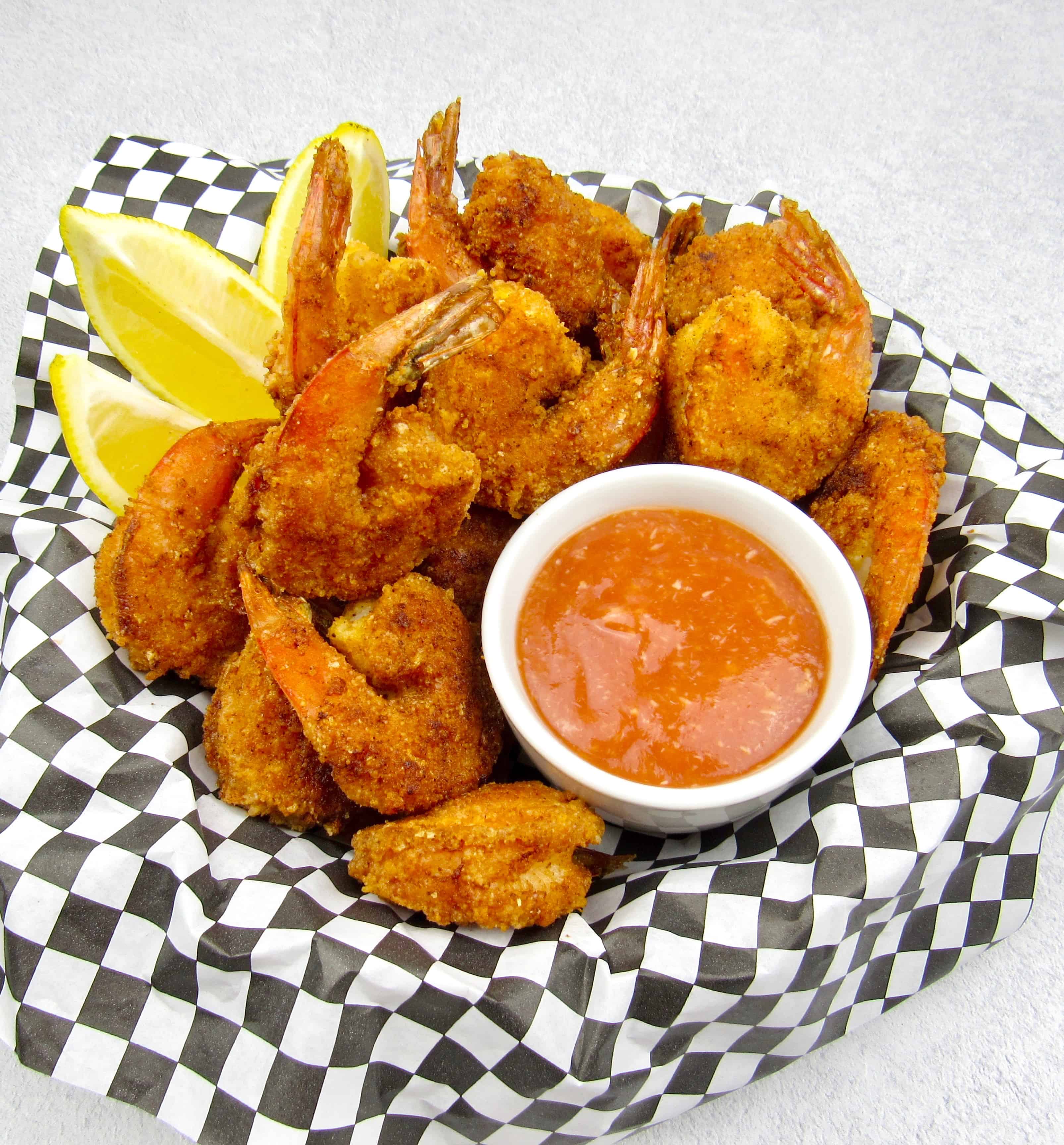 fried shrimp basket with cocktail sauce