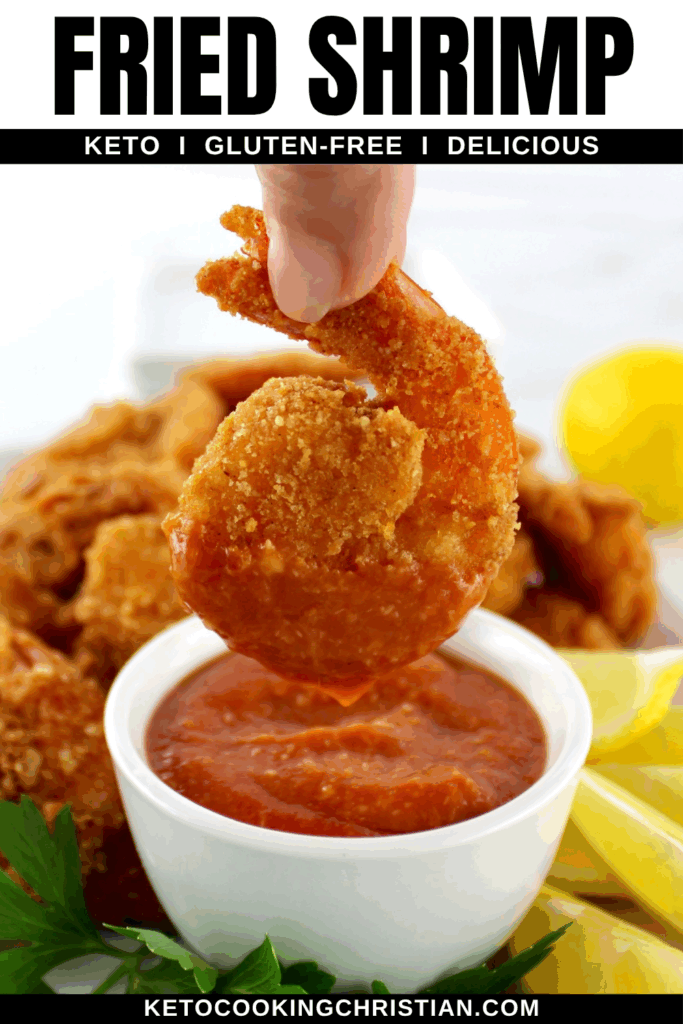 Keto Fried Shrimp with Sugar-Free Cocktail Sauce pin