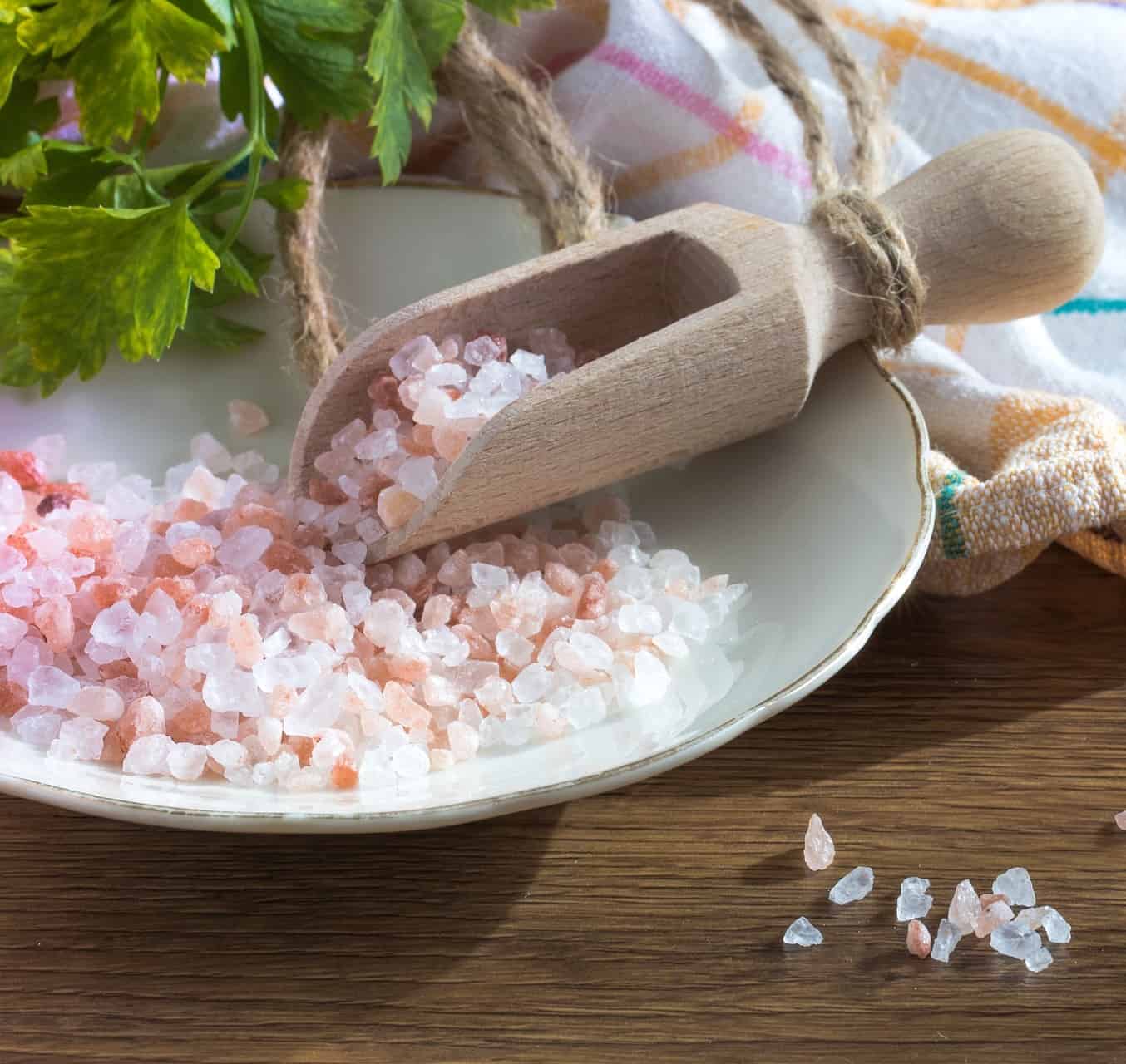 pink salt on white plate