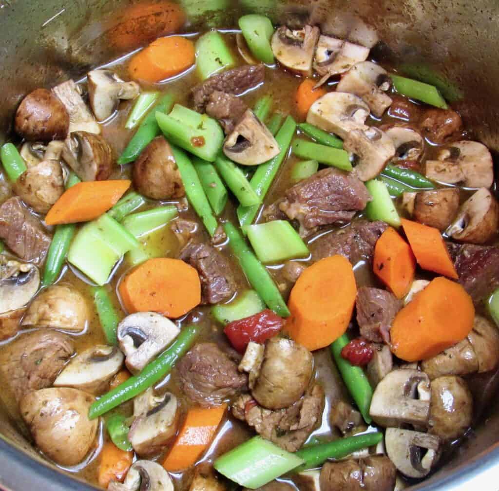 beef stew with raw veggies in instant pot