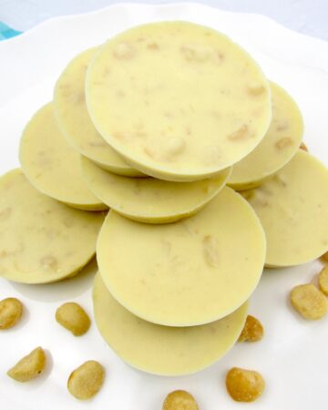 White Chocolate Macadamia Keto Fat Bombs on white plate