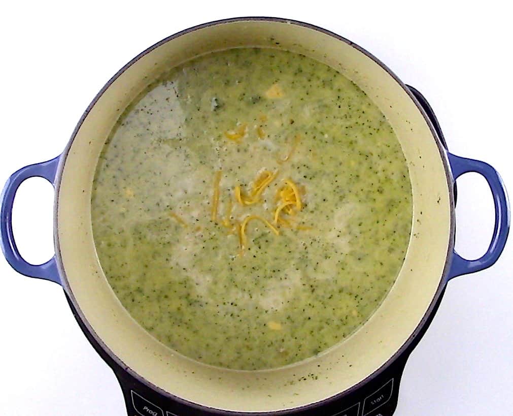 finished broccoli cheese soup in large pot