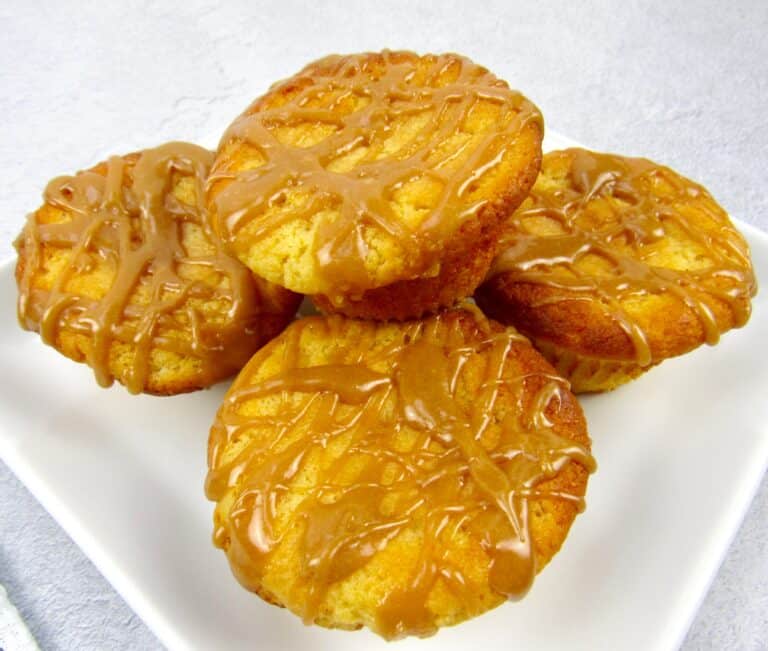 closeup overhead view of salted caramel muffins