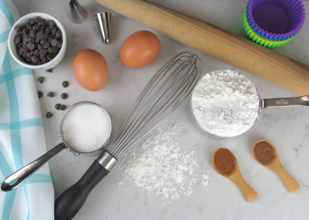 baking supplies on marble board