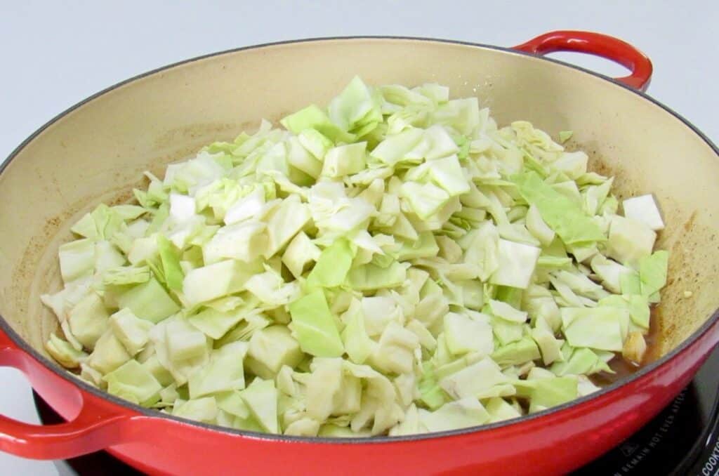 chopped cabbage in skillet
