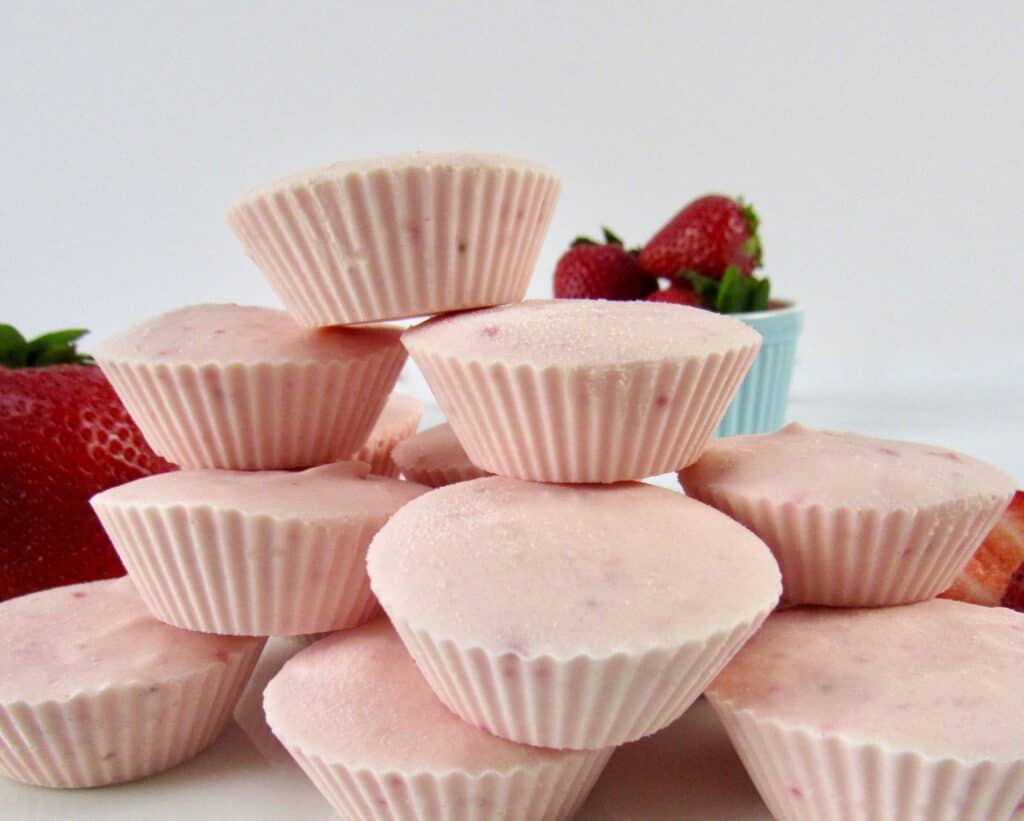 Strawberry Cheesecake Fat Bombs on white plate