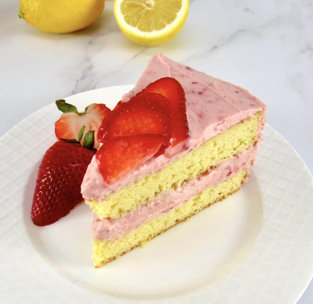 slice of strawberry lemon cake