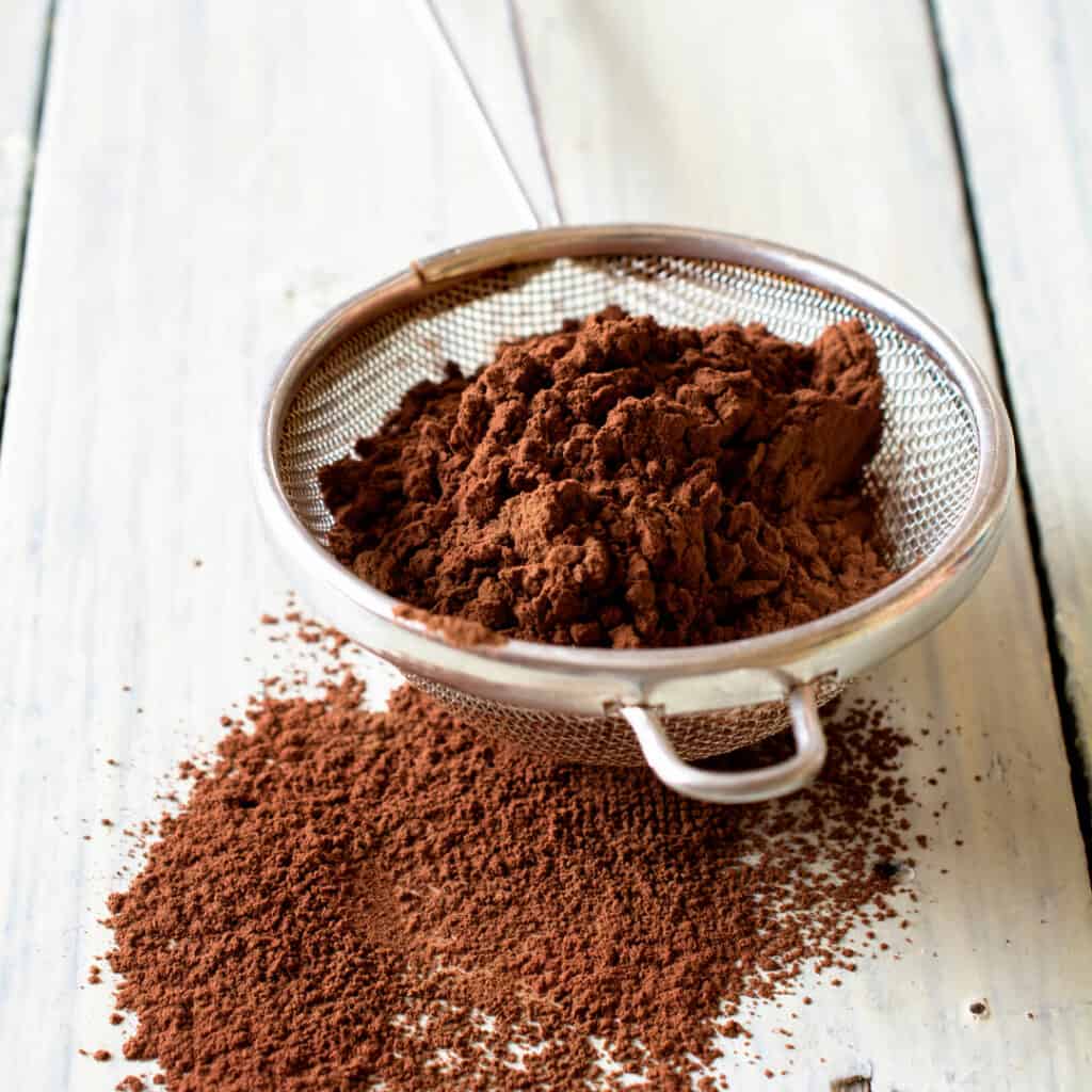 Unsweetened Cocoa Powder in sieve