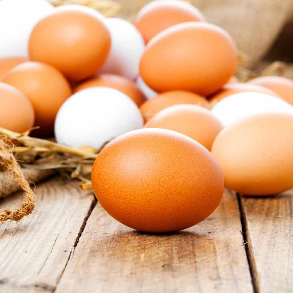 Eggs on a wooden table