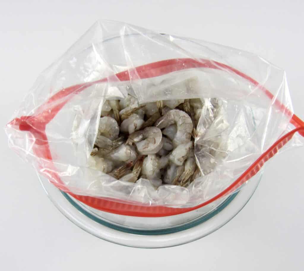raw shrimp in food storage bag