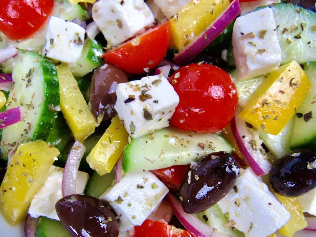 closeup of greek salad