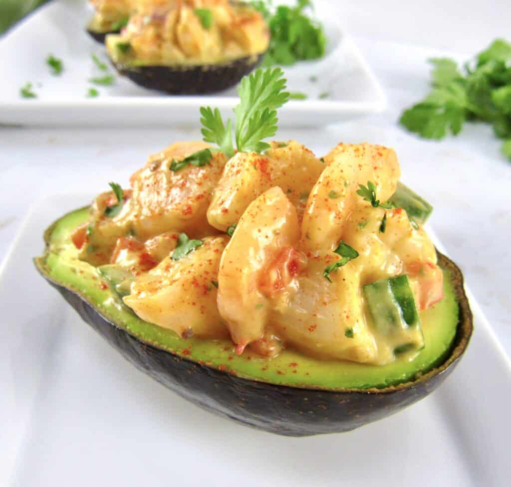 shrimp salad in ½ avocado
