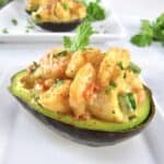 shrimp salad in ½ avocado